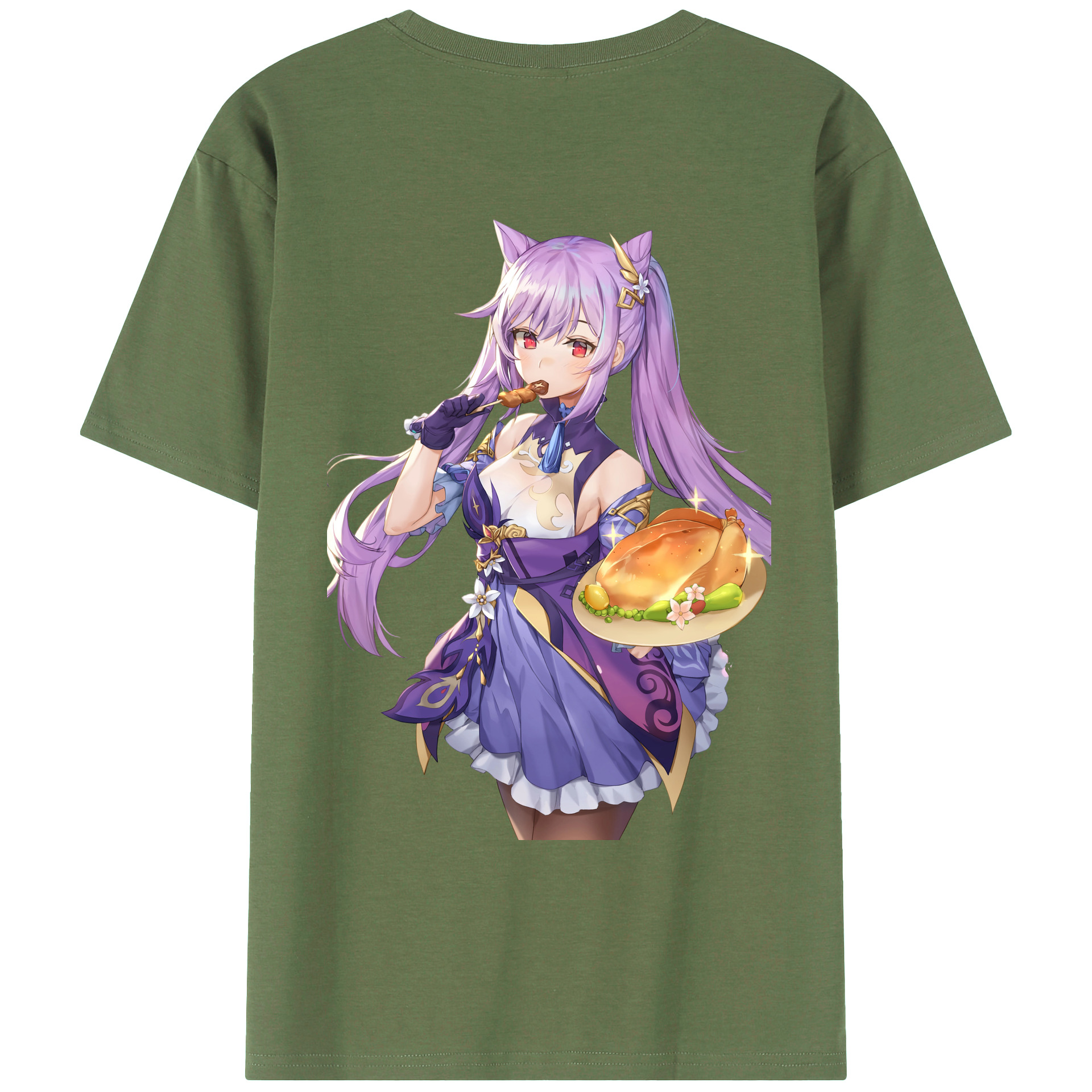 げんし神 刻晴 こくせい genshin Kokusei 綿100％ メンズ半袖Tシャツ（バックプリント） 通気性
